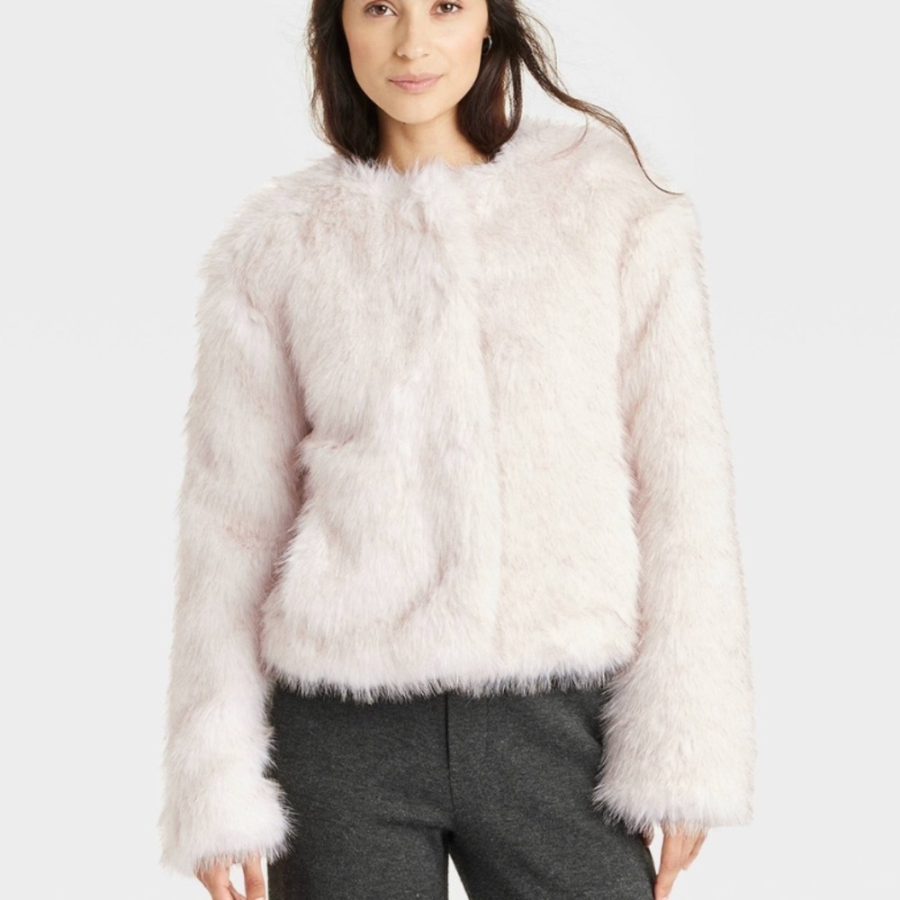 Universal Thread Elegant White Faux Fur Jacket NWOT Size L